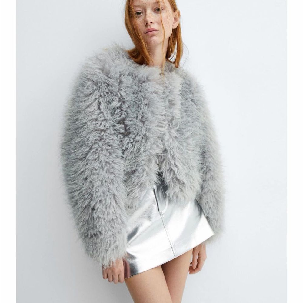 Mango Gray Faux Fur Jacket size M